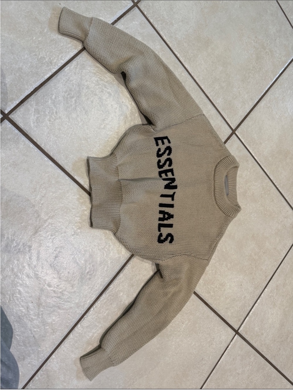 Essentials Beige Crewneck Sweater with Black Logo